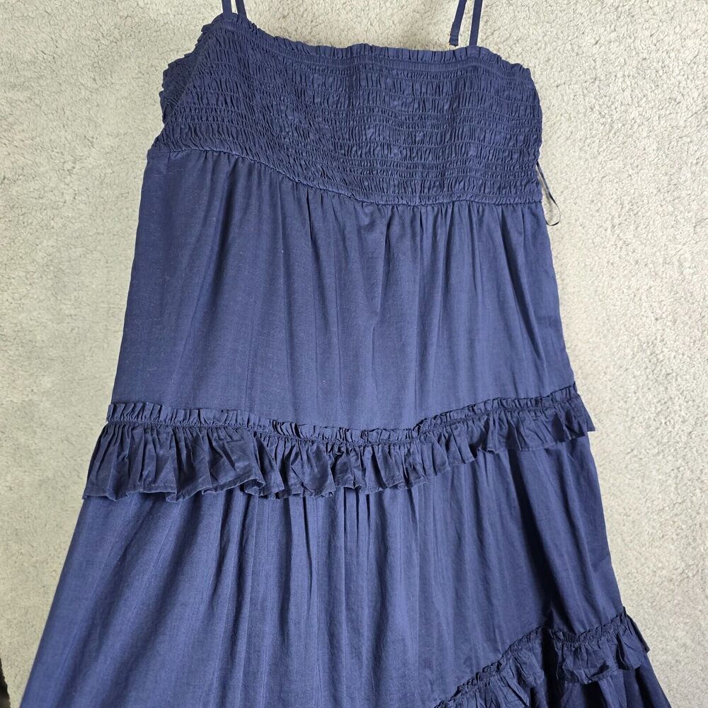 INC Smocked Tiered Maxi Dress XL Blue Cottagecore Nautical Boho Country - Picture 3 of 8
